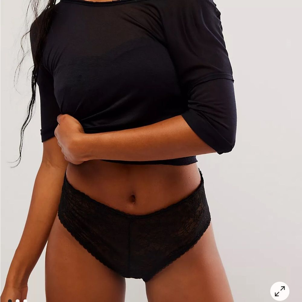 Free People Livia High-Rise Cheeky Undies Elegant Black Lace Panties Sz L